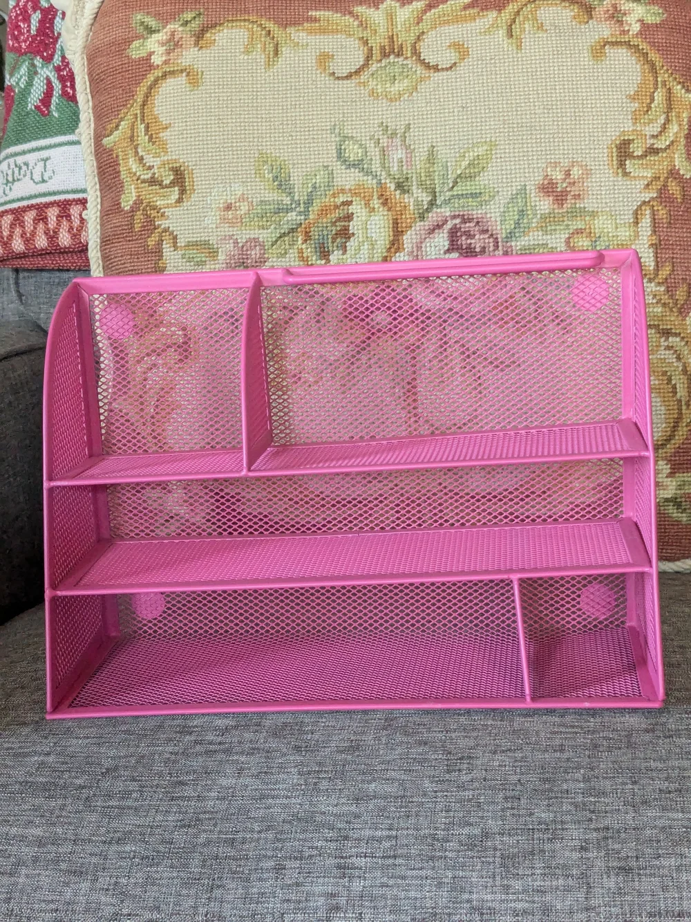 Pink Mesh Desk Or Makeup Organizer